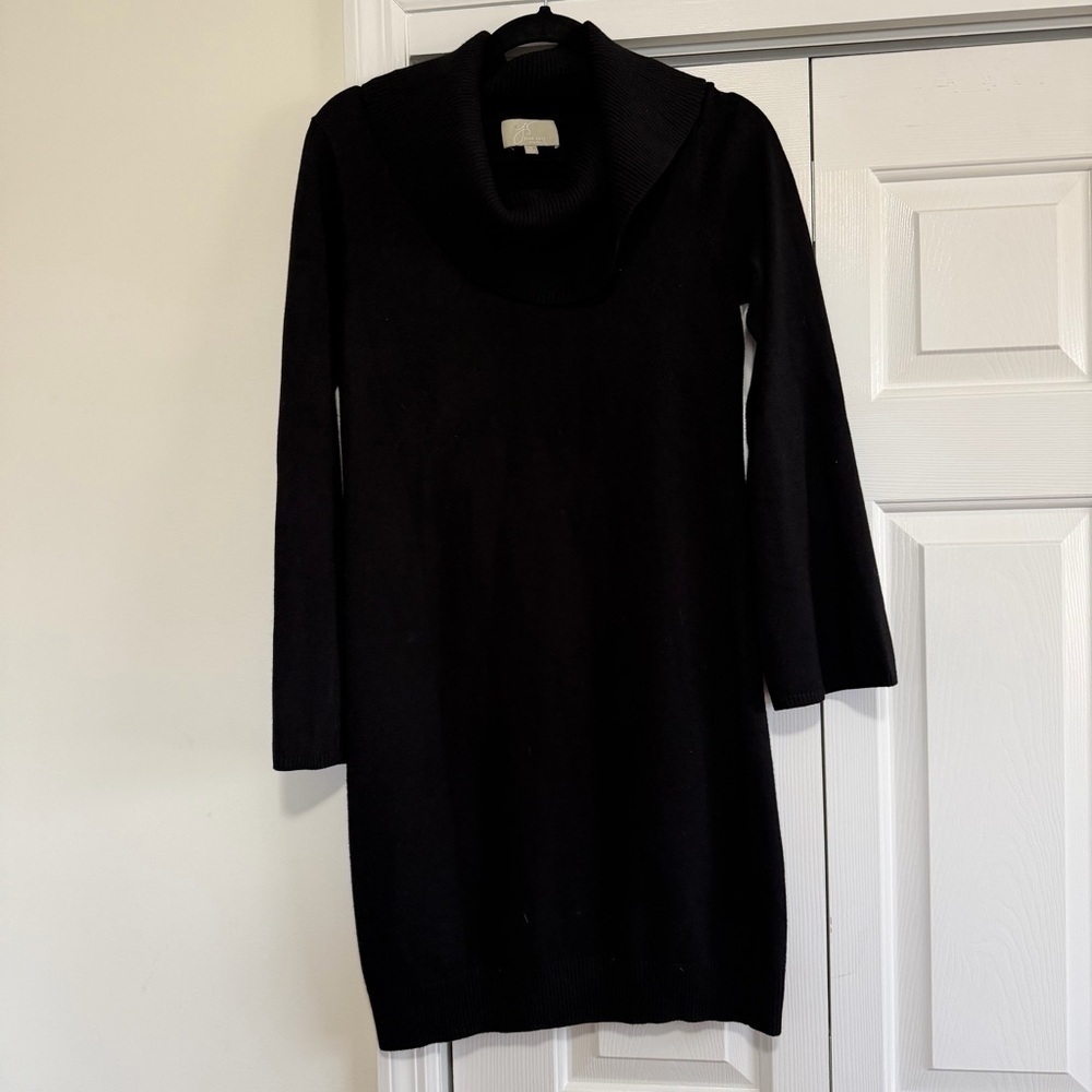 Joan Vass Cowl Neck Black Sweater Dress Bell Sleeve Size Medium